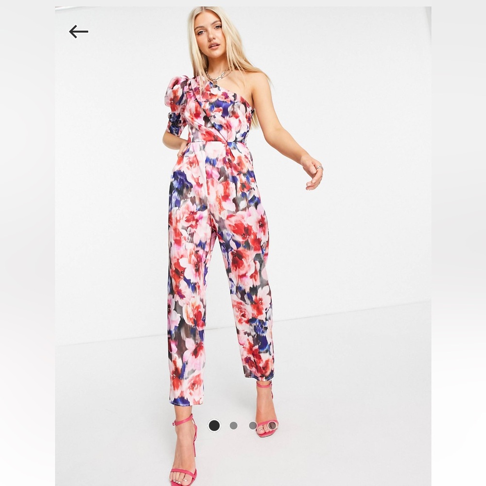 ASOS design one shoulder puff sleeve jumpsuit